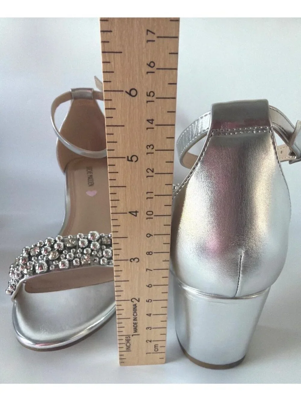 Steve Madden JCarrson Silver Beads Sandals Girls Low Block Heel Big Kid Size 7